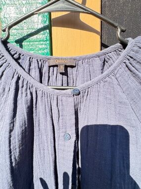 Quince Women's Slate Blue Button-Front Gathered Cotton Blouse